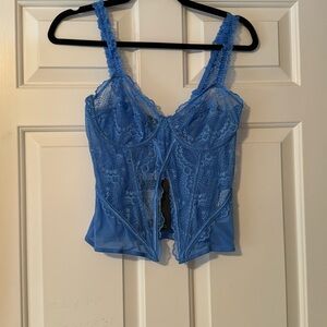 Pretty Little Thing / Blue Lace Split Hem Corset / Size 8 (Large)